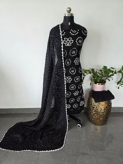 Handcrafted bandhani cotton set(Black)  -B145