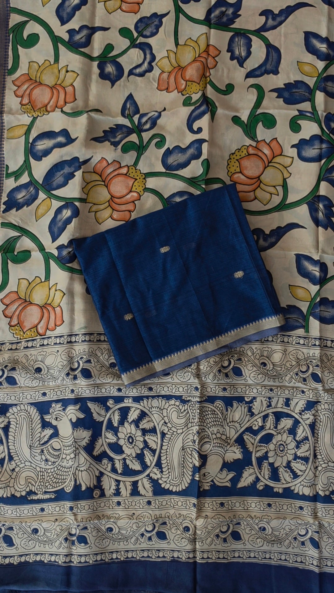 Fusion Narayanapet with handcrafted chennuri silk kalamkari duppatta -NA684