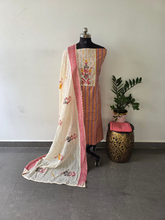 Premium hand painted pure cotton set - pink