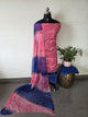 Handblock soft silk set with georgette shawl - GE260