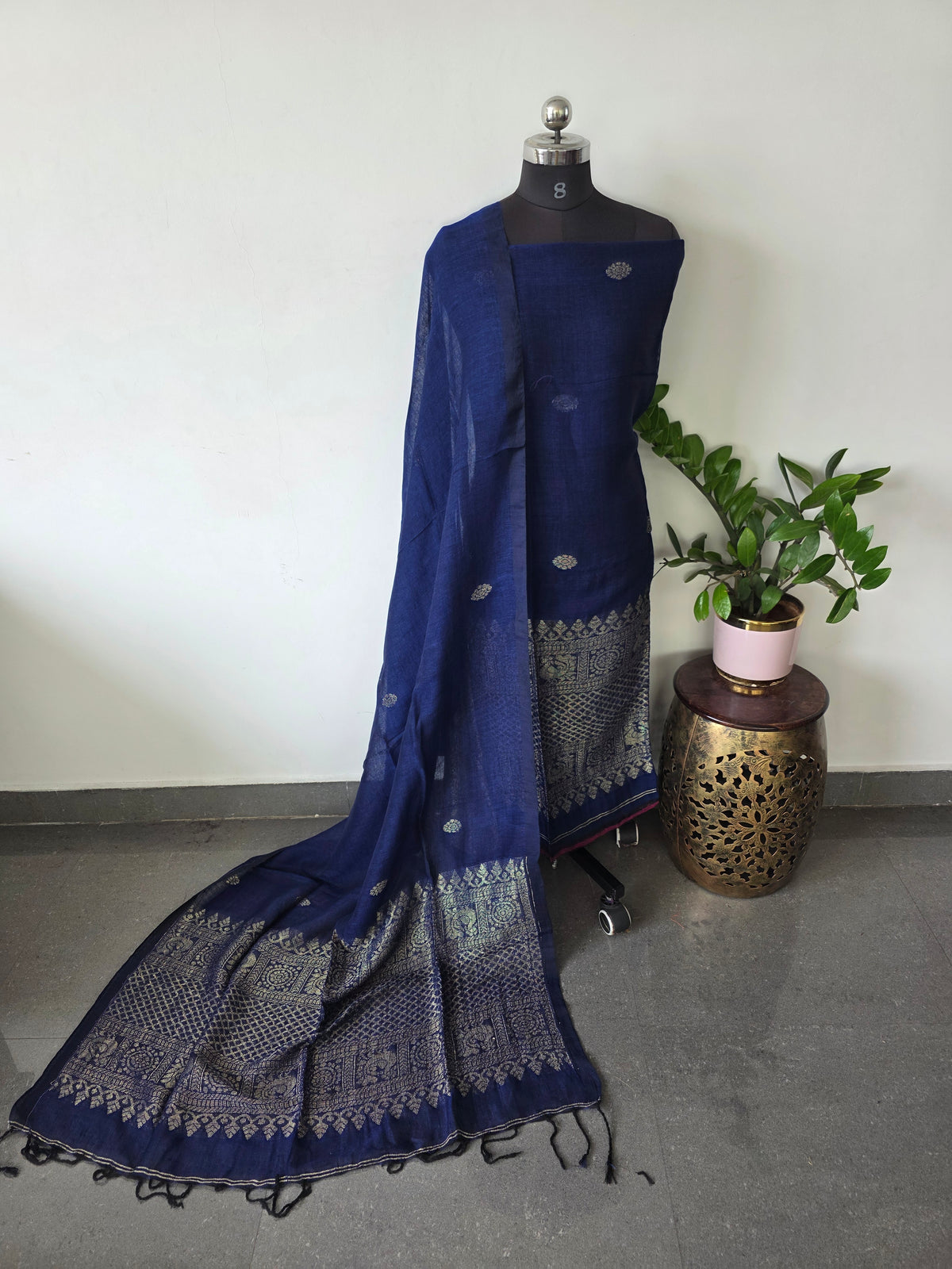 Premium handloom linen jamdhani set - JMM184