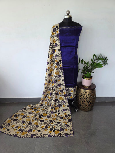 Handloom fusion mangalagiri kalamkari gap border silk salwar set - AK277