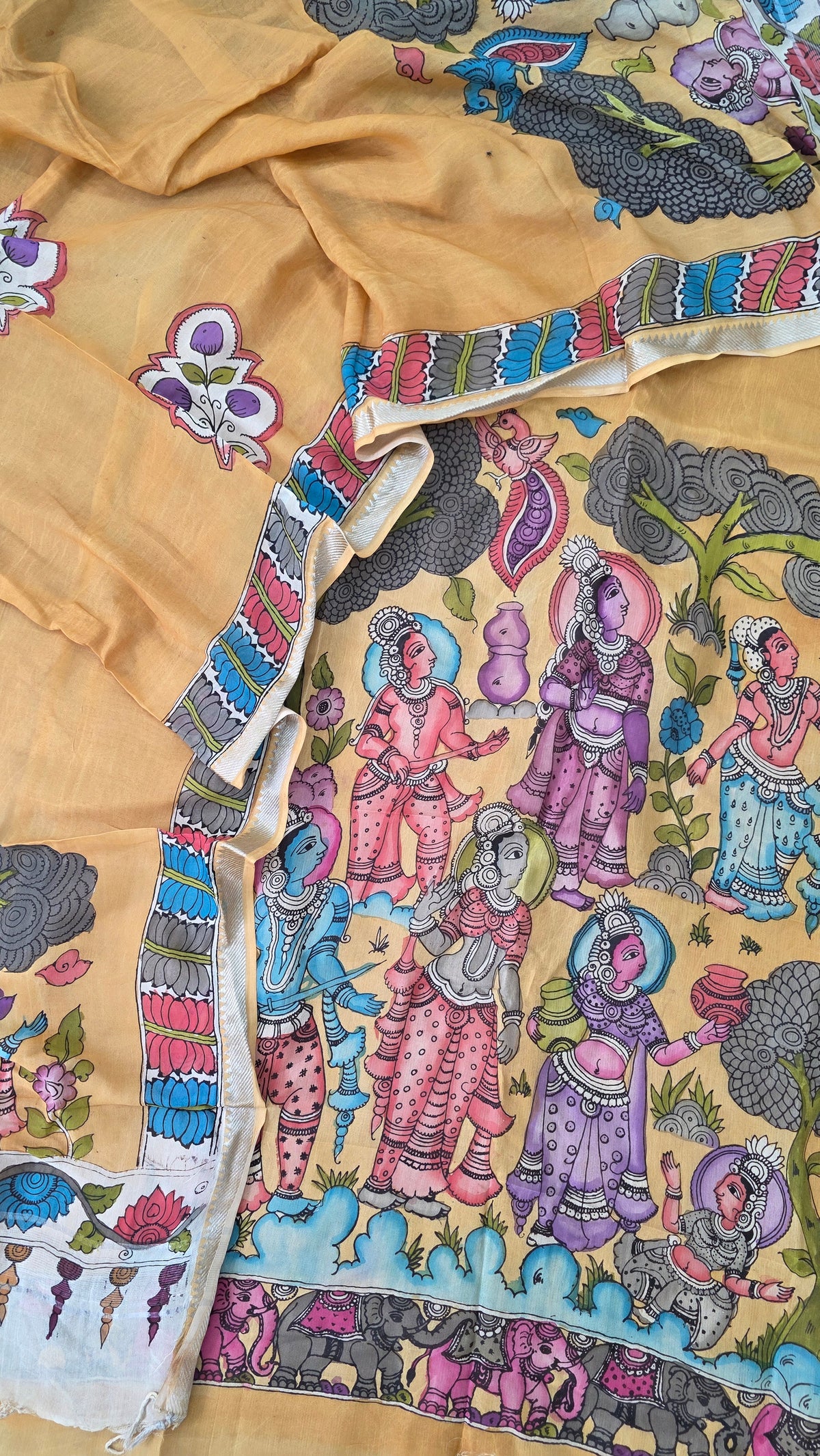 Kalahasthi Handcrafted Penkalamkari bangalore silk set -KH265