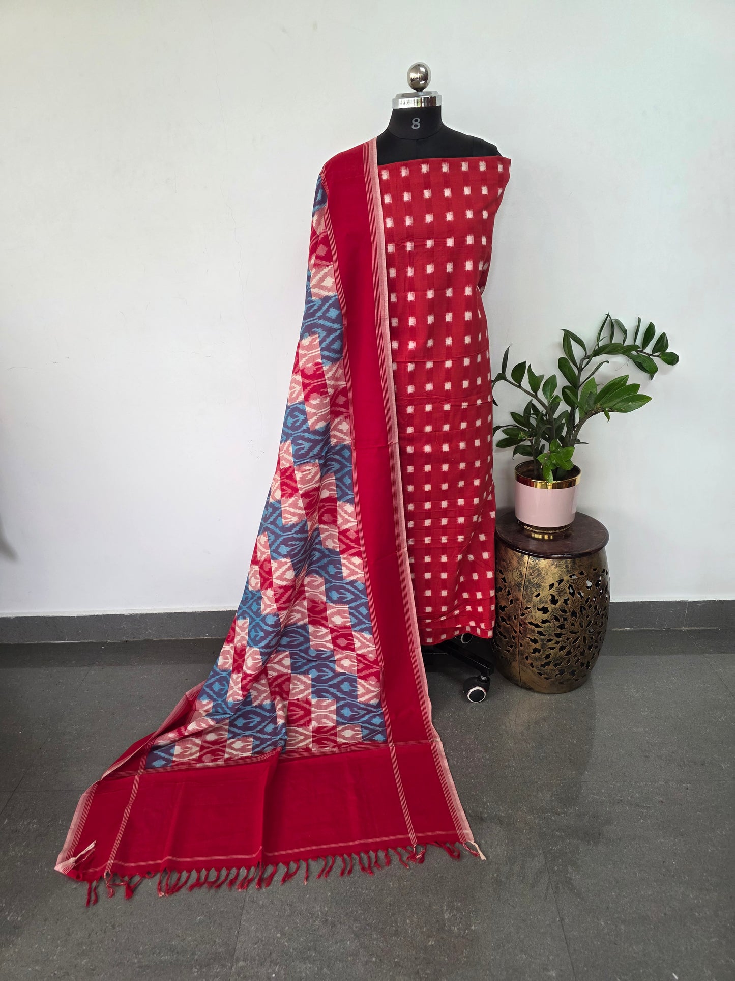Handloom Double ikkat cotton with double ikkat duppatta-NV403