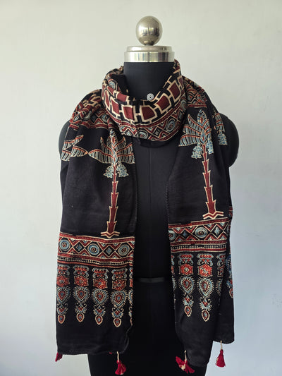 Ajrakh Handblock natural dyed mashru silk  stole-MV66
