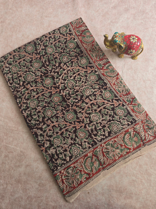 Handblock pure kalamkari cotton saree - HZ5