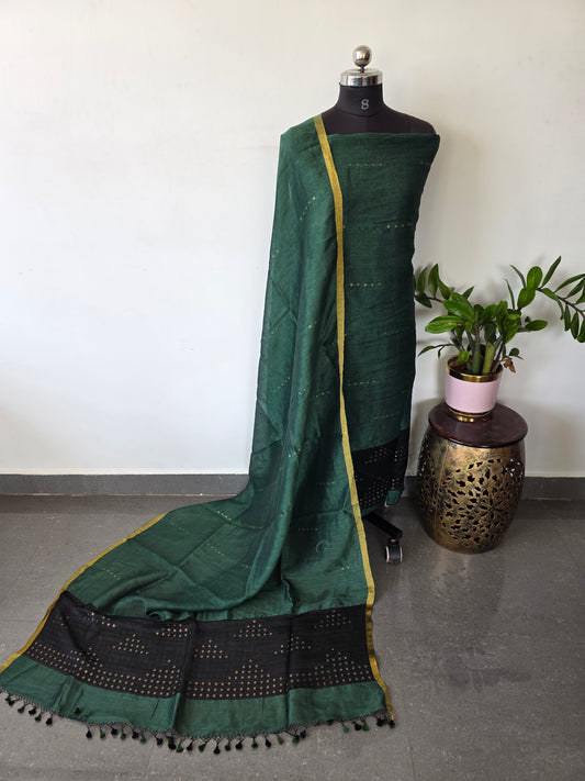 Handloom Gini silk matka pocket sequence jamdhani set (2 pc) - JMM316