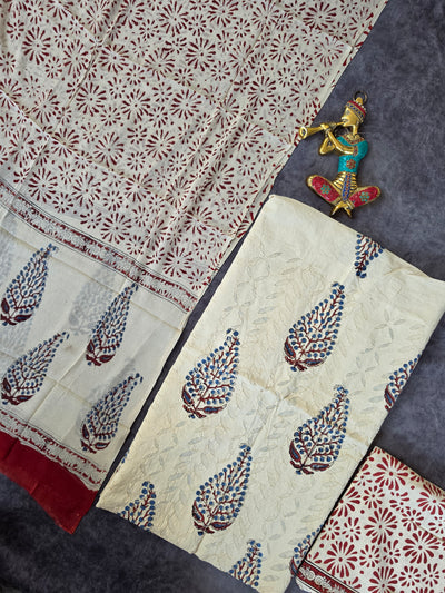 Handblock jaipuri applique cotton with chiffon shawl - JA588