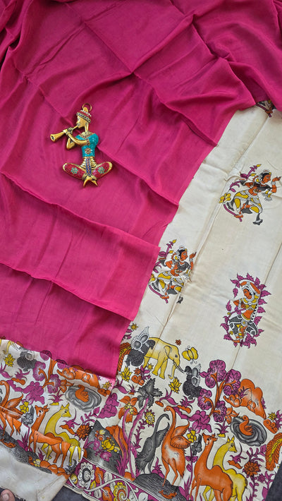 Penkalamkari- inspired Chennuri pure kalamkari silk set - AK142