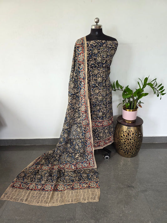 Handblock pure kalamkari cotton with border ( 2 pc set )- AK185