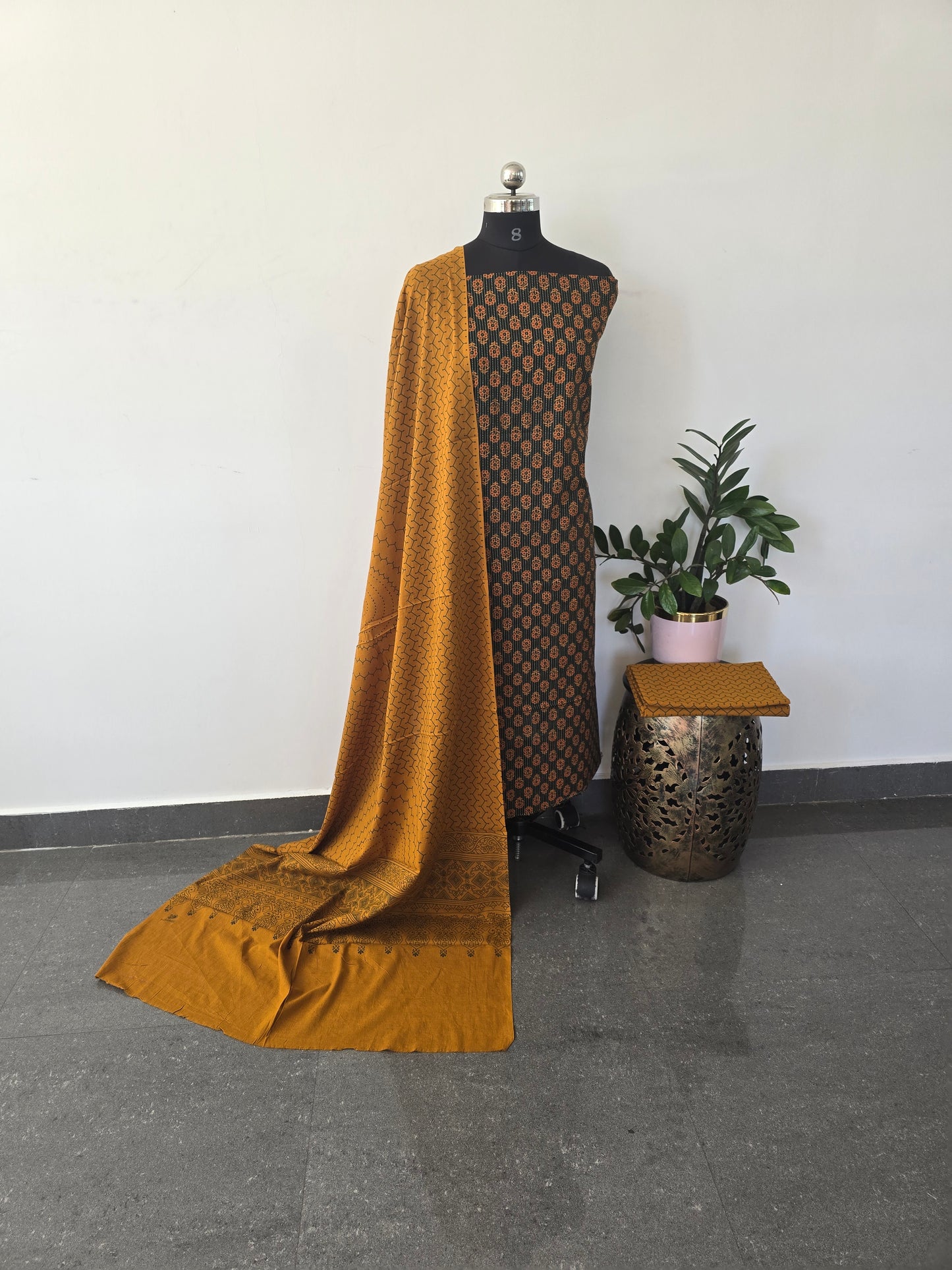 Pure kantha Ajrakh cotton set (Green) - VC14