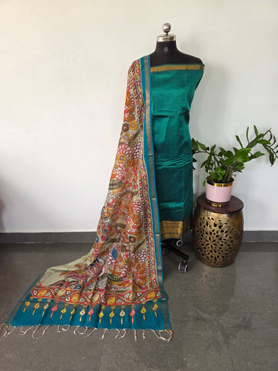 Handloom mangalagiri silk top with pure mangalagiri digital silk shawl - ML23