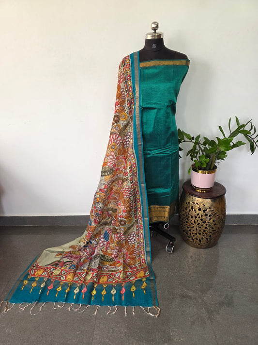 Handloom mangalagiri silk top with pure mangalagiri digital silk shawl - ML23