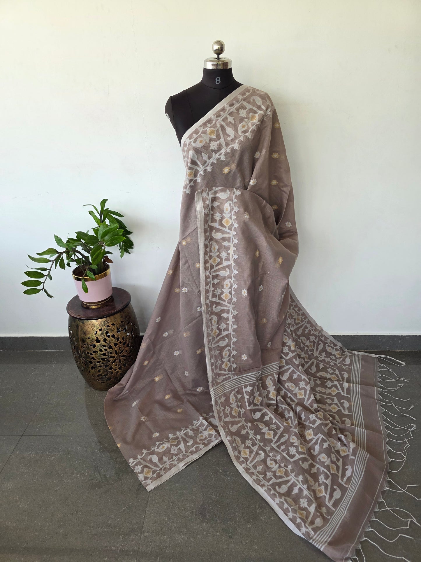 Silk cotton jamdhani saree  - BB474
