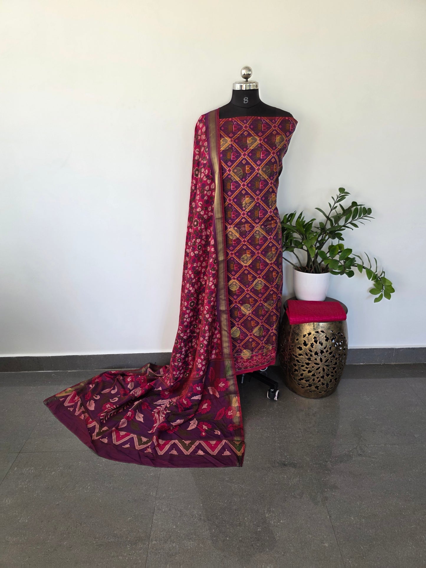 Premium semi Patola silk set with coin butta - PP72
