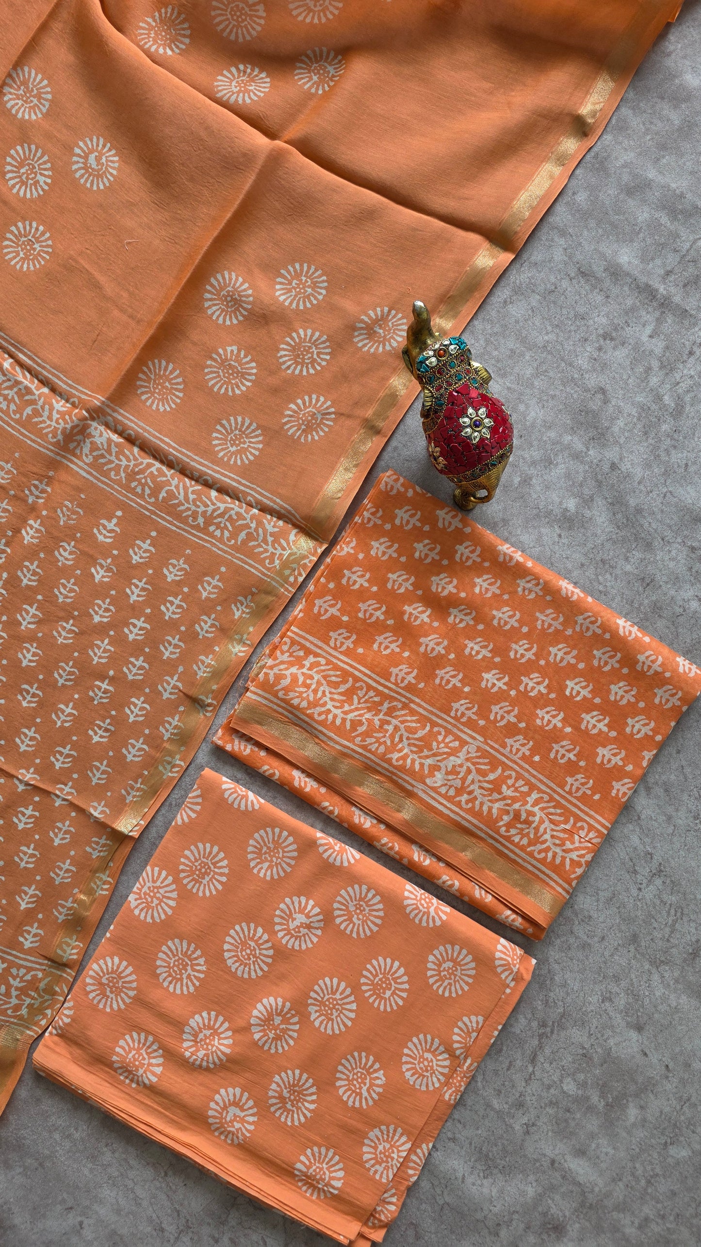 Handblock Jaipuri chanderi silk set - JA776