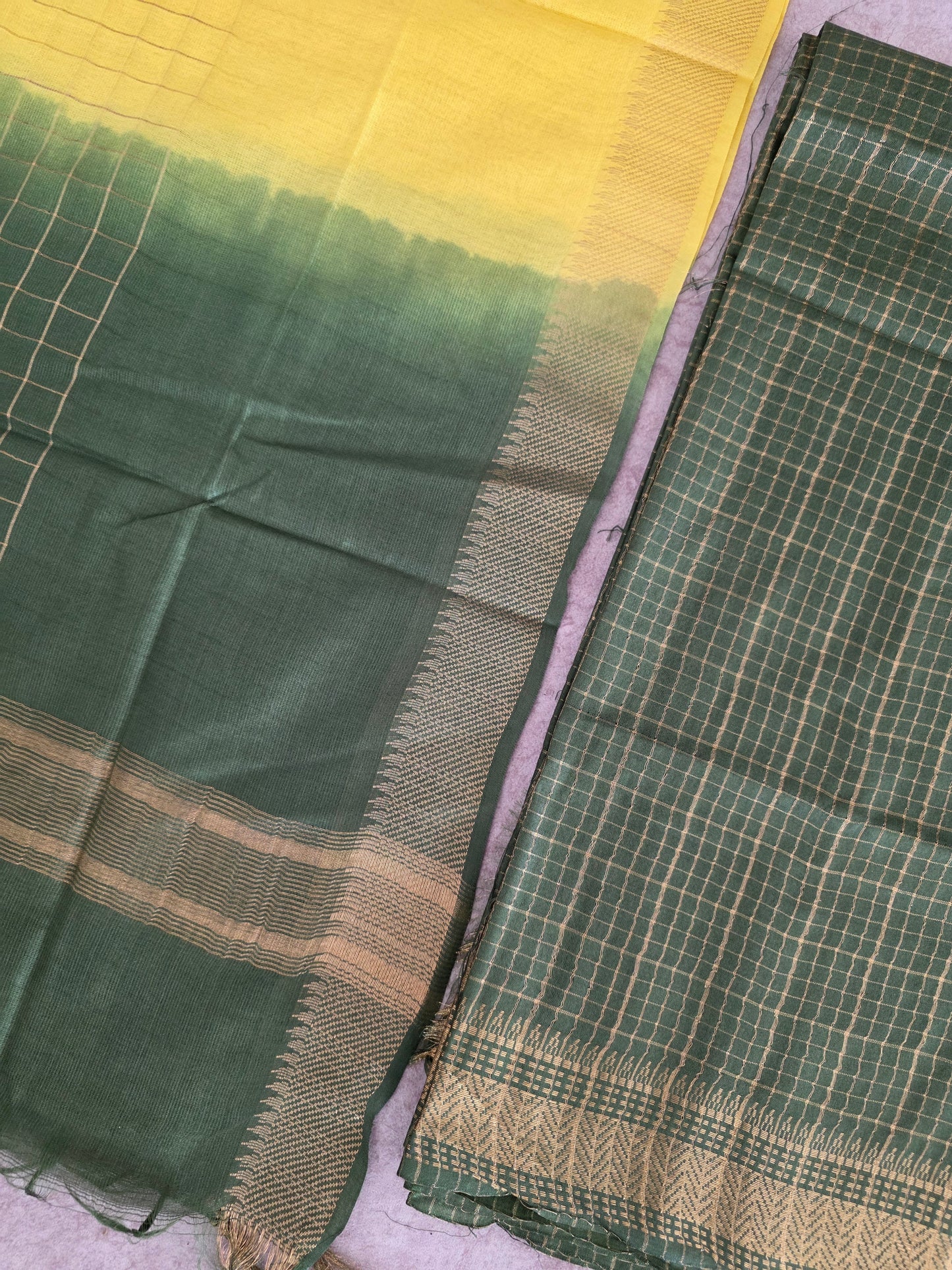 Checked Bhagalpuri fusion mangalagiri silk set - BA524