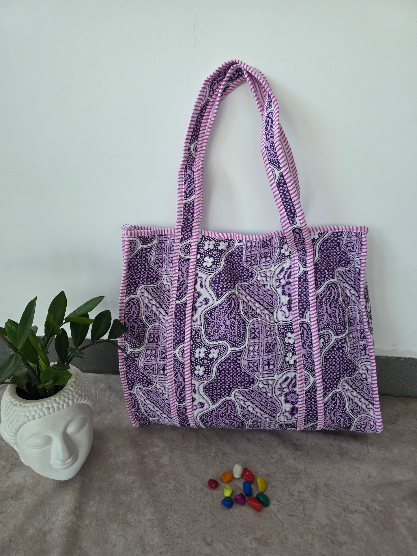 Jaipuri quilted cotton bag with zipper - QZ23