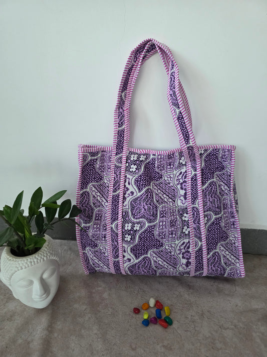 Jaipuri quilted cotton bag with zipper - QZ23