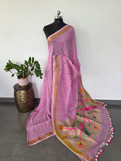 Premium handloom linen jamdhani paithani saree - JMM384
