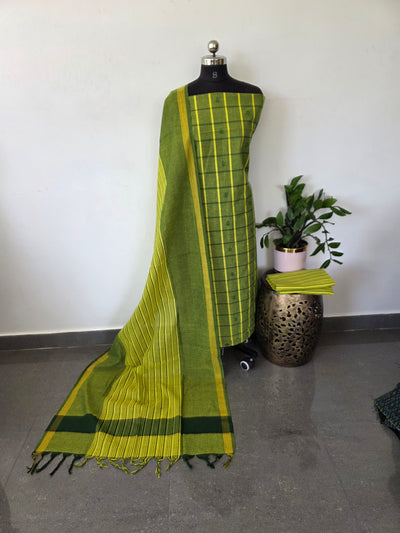 Checked Dobby butta south cotton set - PCS15