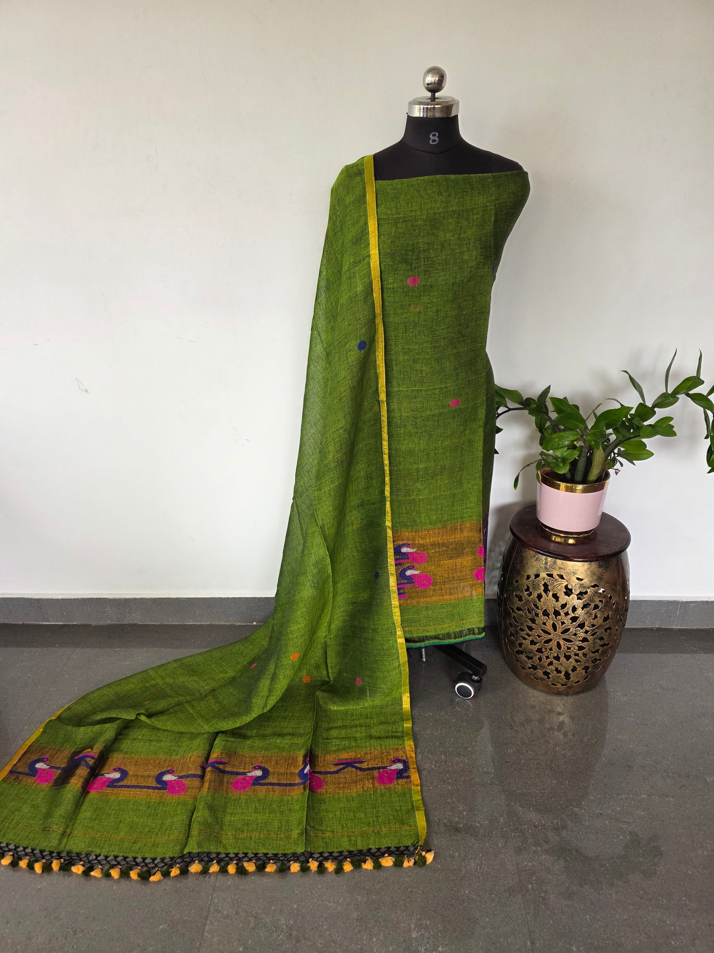 Premium handloom linen Paithani jamdhani set - JMM334