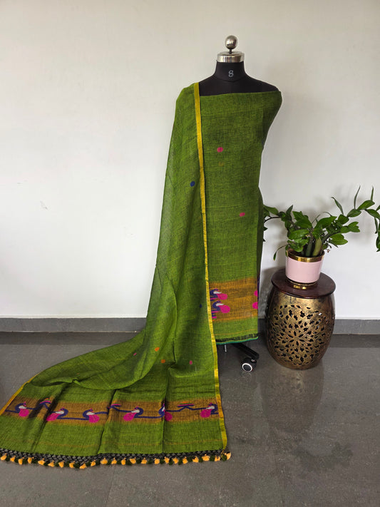 Premium handloom linen Paithani jamdhani set - JMM334