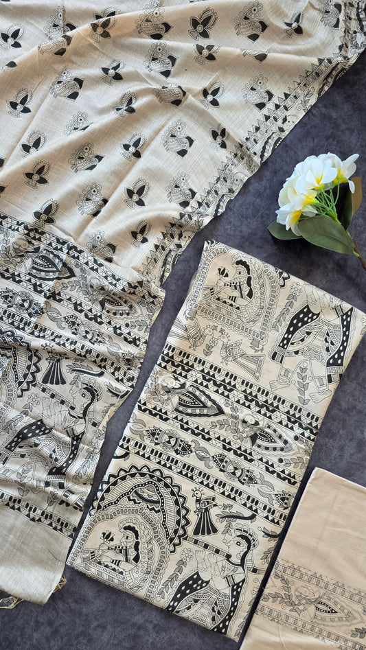 Bhagalpuri katan Madhubani silk set - BA4