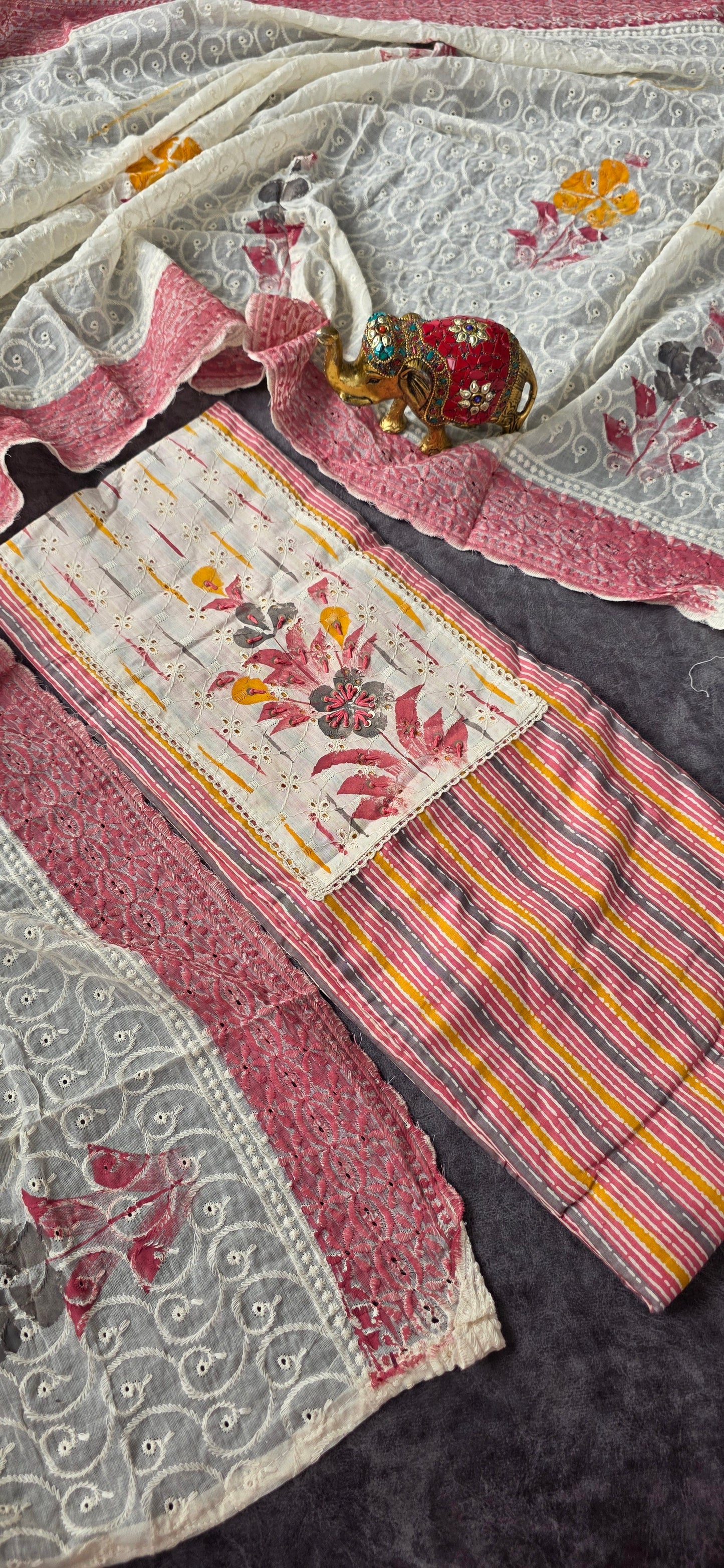 Premium hand painted pure cotton set - pink