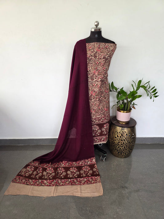 Handblock pure kalamkari cotton with border ( 2 pc set )- AK192