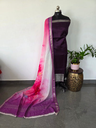 Handloom mangalagiri silk top with pure mangalagiri digital silk shawl - ML26