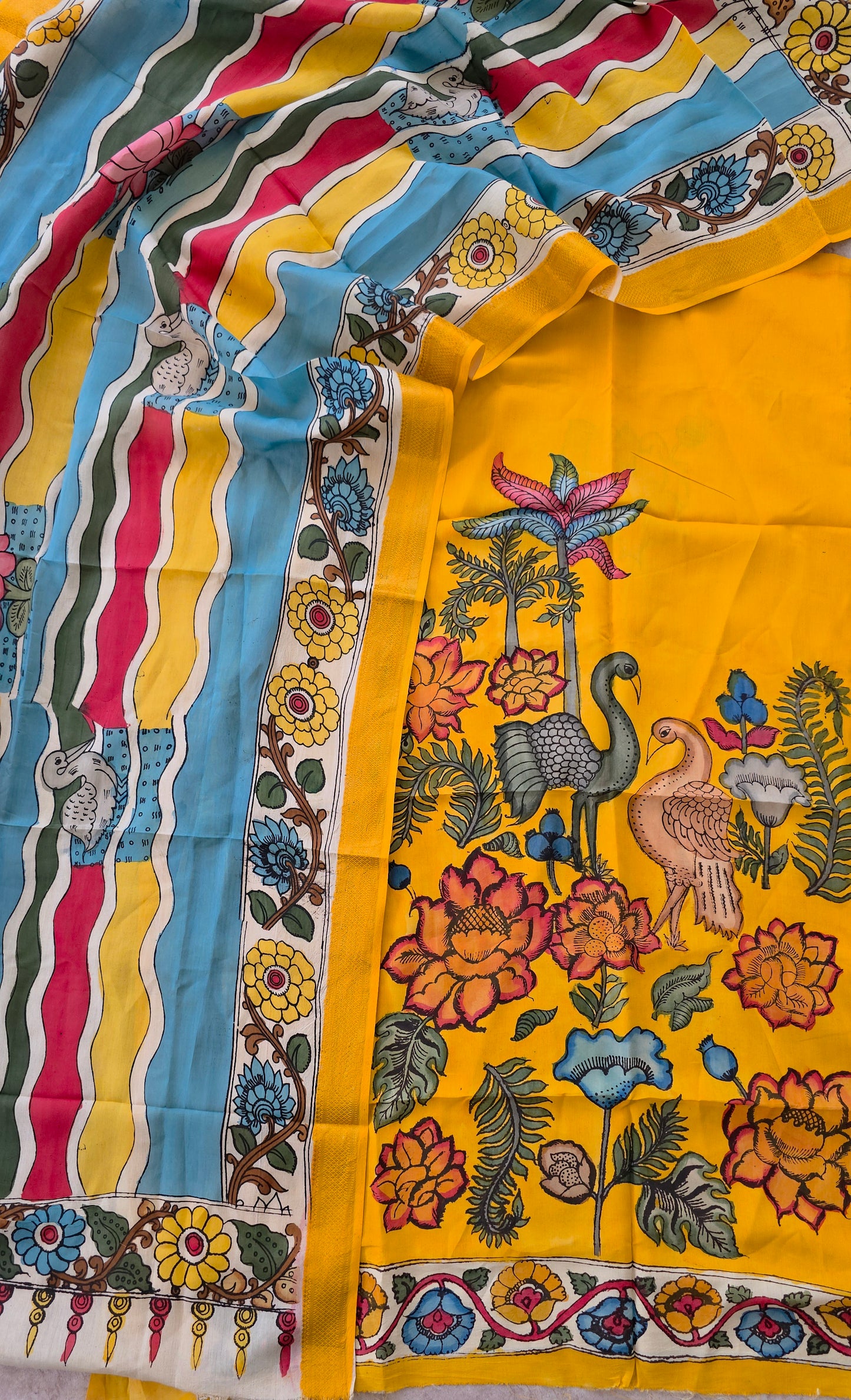 Handcrafted Kalahasthi Penkalamkari bangalore silk set - KH25