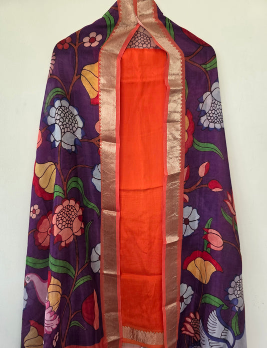 Handloom Mangalagiri silk top with digital mangalagiri silk shawl - AK92