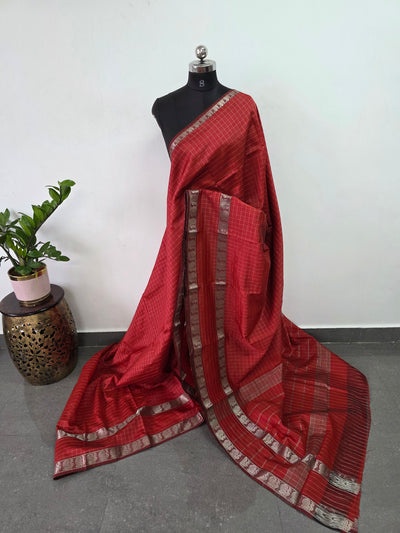 Premium checked semi mangalagiri pattu saree - MAA142