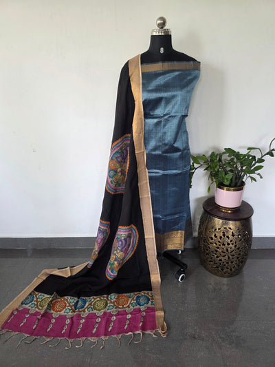 Handloom mangalagiri pattu with penkalamkari duppatta -MP14