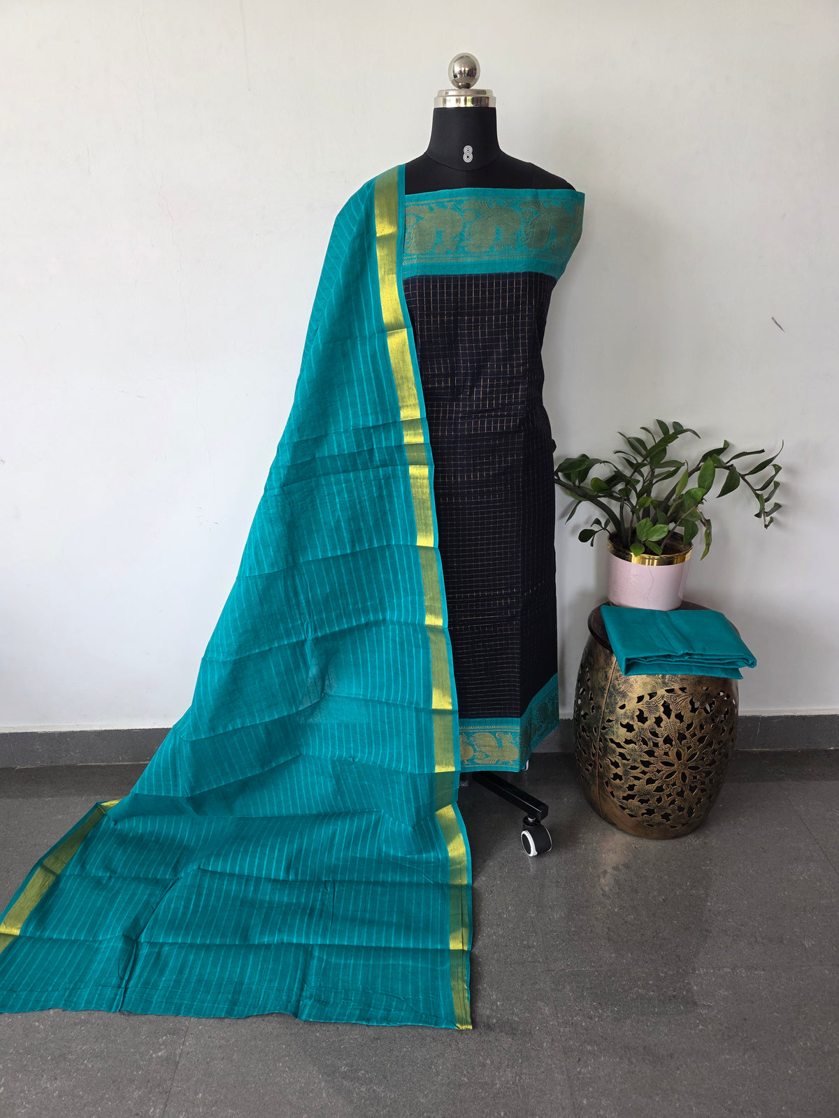 Madurai sungudi zari kattam salwar set (Blue)-MS120