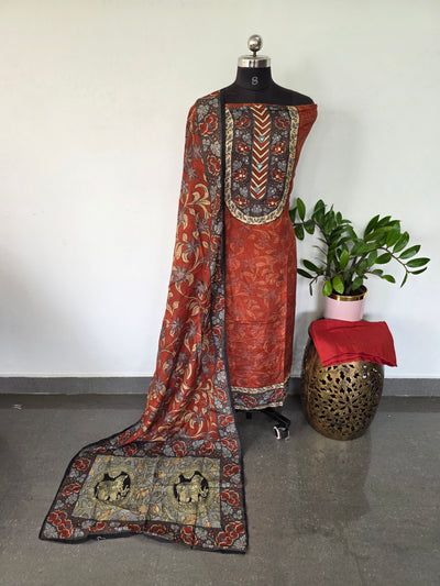 Penkalamkari inspired Muslin silk set-VM52