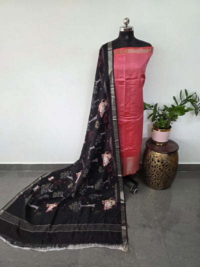 Handloom mangalagiri silk top with pure mangalagiri digital silk shawl - ML36