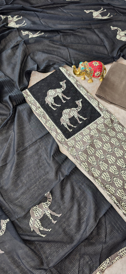 Premium Jaipuri cotton top with appliqué work - gray