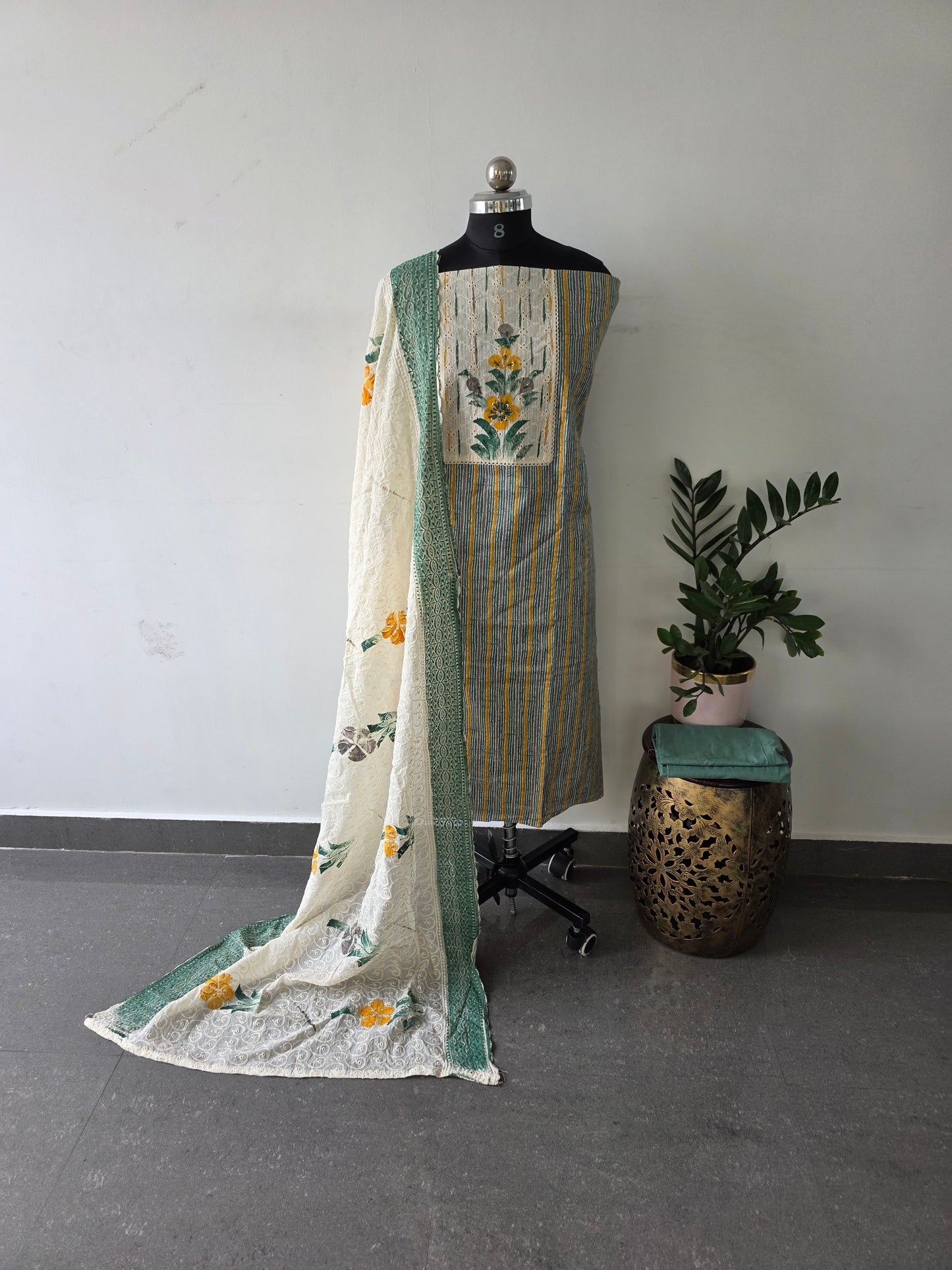 Premium handpainted pure cotton set - green