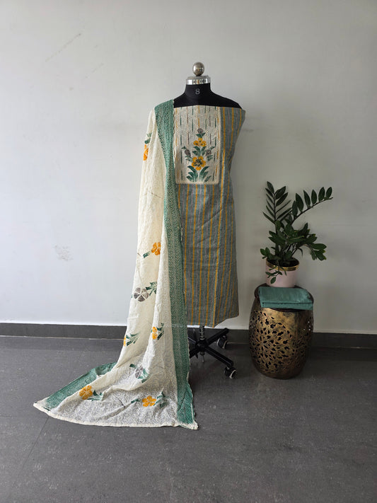 Premium handpainted pure cotton set - green