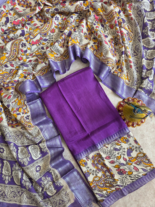 Gap border Mangalagiri kalamkari  silk sets ( 2.5 mtrs ) - GA3