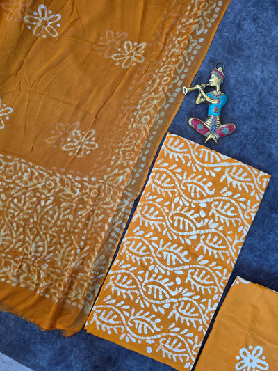 Handblock jaipuri cotton with chiffon duppatta - JA605