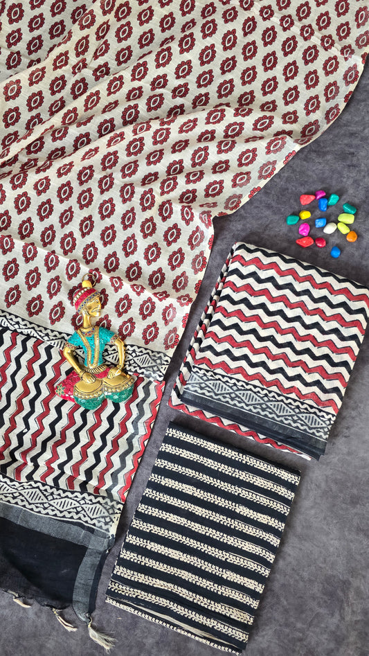 Handblock Jaipuri linen cotton salwar set - JA430
