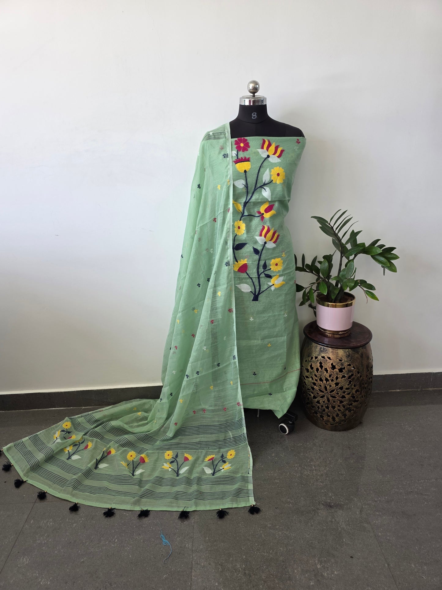 Premium silk cotton jamdhani set - AV60