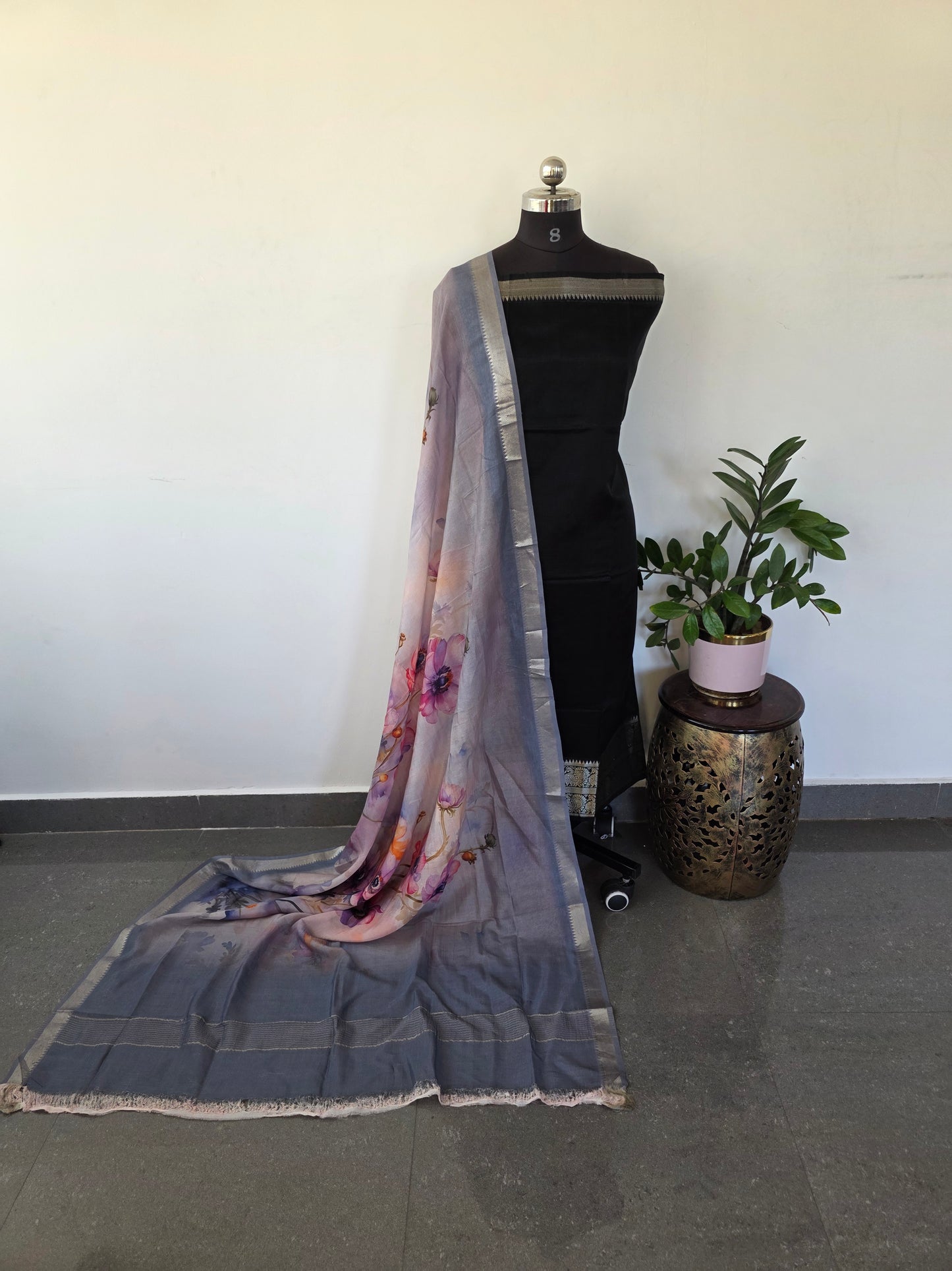 Handloom mangalagiri silk top with pure mangalagiri digital silk shawl - ML7