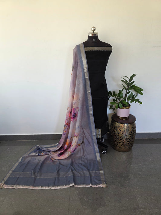 Handloom mangalagiri silk top with pure mangalagiri digital silk shawl - ML7