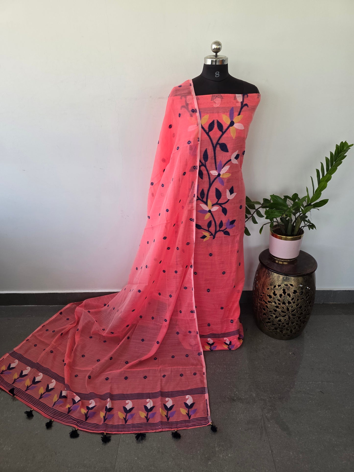 Silk cotton jamdhani set  - AV240