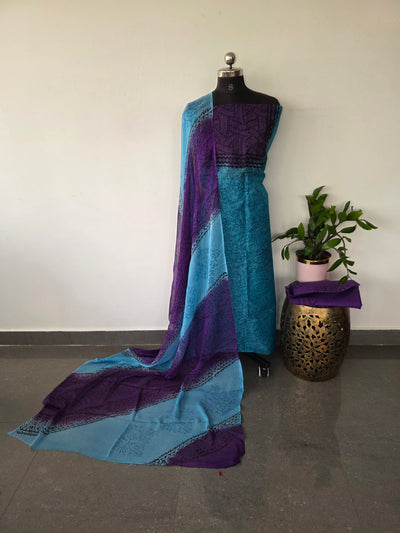 Supernet Handblock cotton with georgette shawl(with lining) - GE101