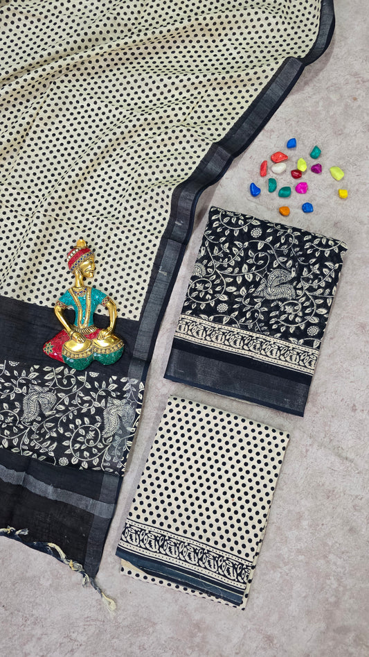 Handblock Jaipuri linen cotton salwar set - JA418